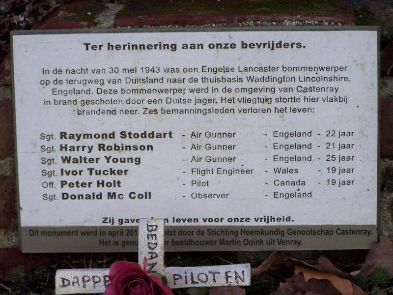 Lancaster lost at Castenray (SE Venray) on 30-05-1943 (SGLO ref: T2399)