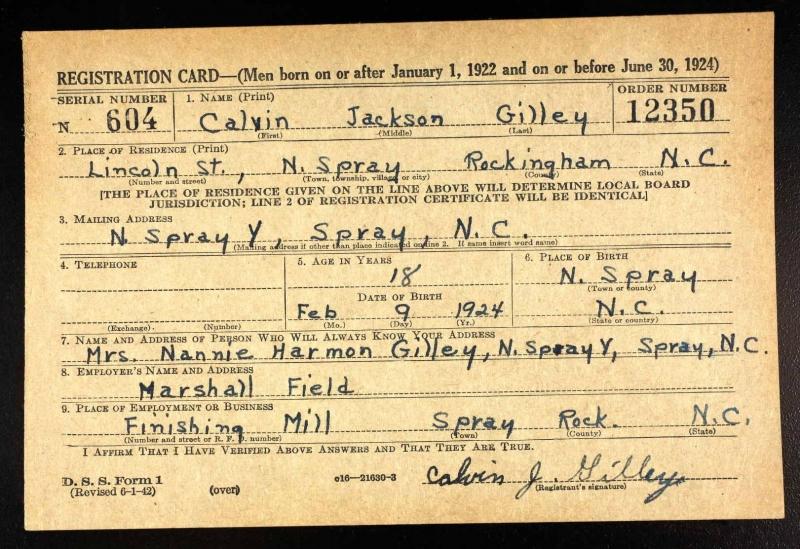 Private First Class Gilley Calvin J (Service #: 34679070) died on 1944-07-25