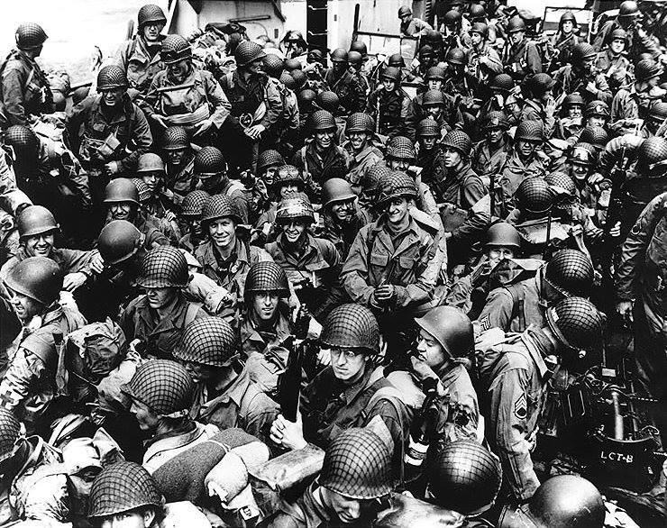 US Army troops aboard a LCT landing craft