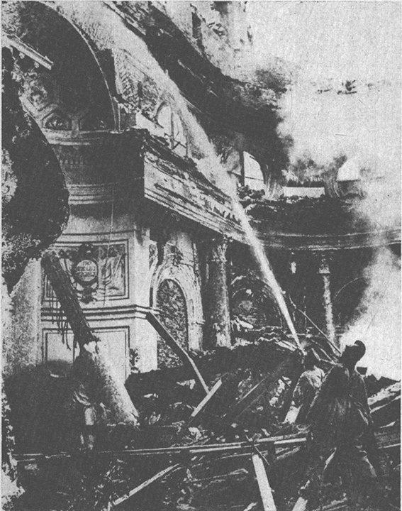 The Royal Castle in Warsaw, Poland burning after being hit by German shellfire, 17 Sep 1939