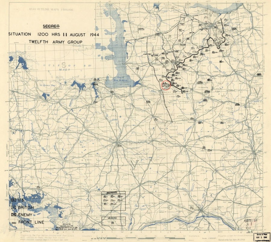 30 Infantry Division (USA) redeployed to secure newly seized Mortain