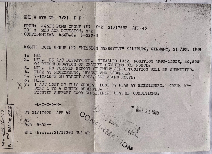 MISSION NARRATIVE" SALZBURG, GERMANY, 21 APR 1945