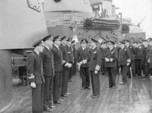 King George VI of the United Kingdom aboard HMS London at Scapa Flow