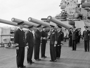 King George VI of the United Kingdom aboard HMS London at Scapa Flow