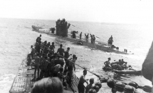German U-156 with its decks crowded with survivors from the British RMS Laconia