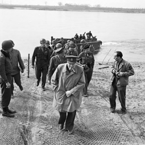 British Prime Minister, Mr Winston Churchill, looks over the Rhine