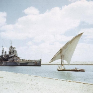 HMS Howe passing through the Suez Canal